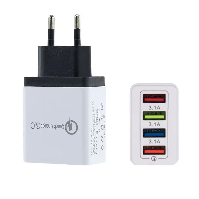 

QC3.0 3A 4USB Charger EU UK US Mobile Phone Wall Charger For Mobile Smartphone