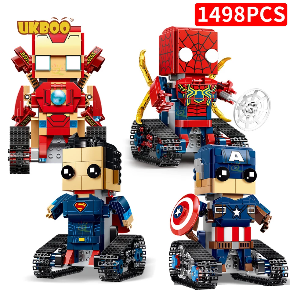 

UKBOO Free Shipping 2.4 G DC Avengered Rc App Control Technical Walking Brick iron spider super man Electric Building Blocks