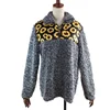 Women Autumn Winter 1/4 Zip Patch Sunflower Skull Fleece Sherpa Pullover
