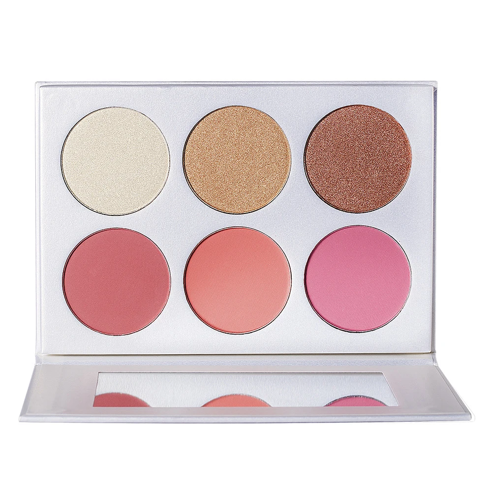 

6 Colors Pressed Powder Blush Palette Private Label Makeup Face Shimmer Matte Highlighter Foundation Vegan Custom Cosmetics