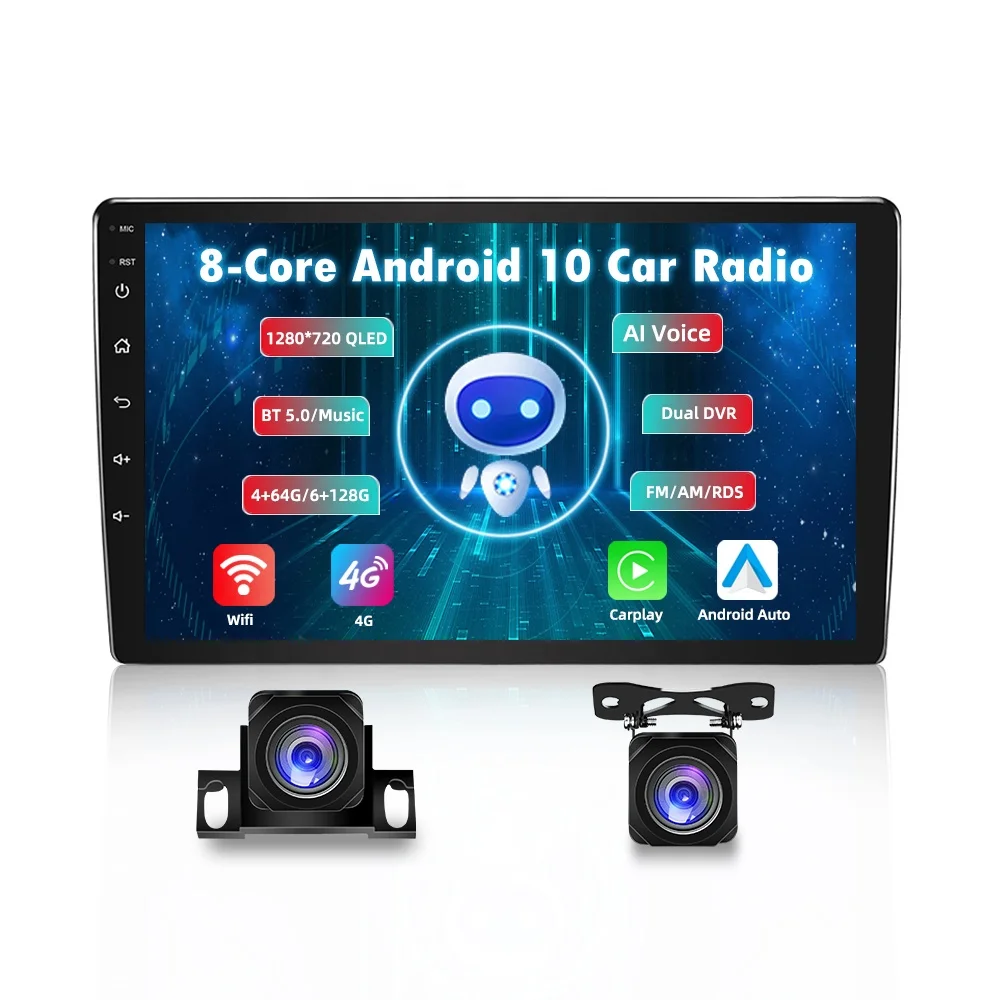 

10 Inch Android Car Stereo Video Player 4+64GB Double Din Car GPS Navigation Entertainment Wifi BT Auto Radio GPS