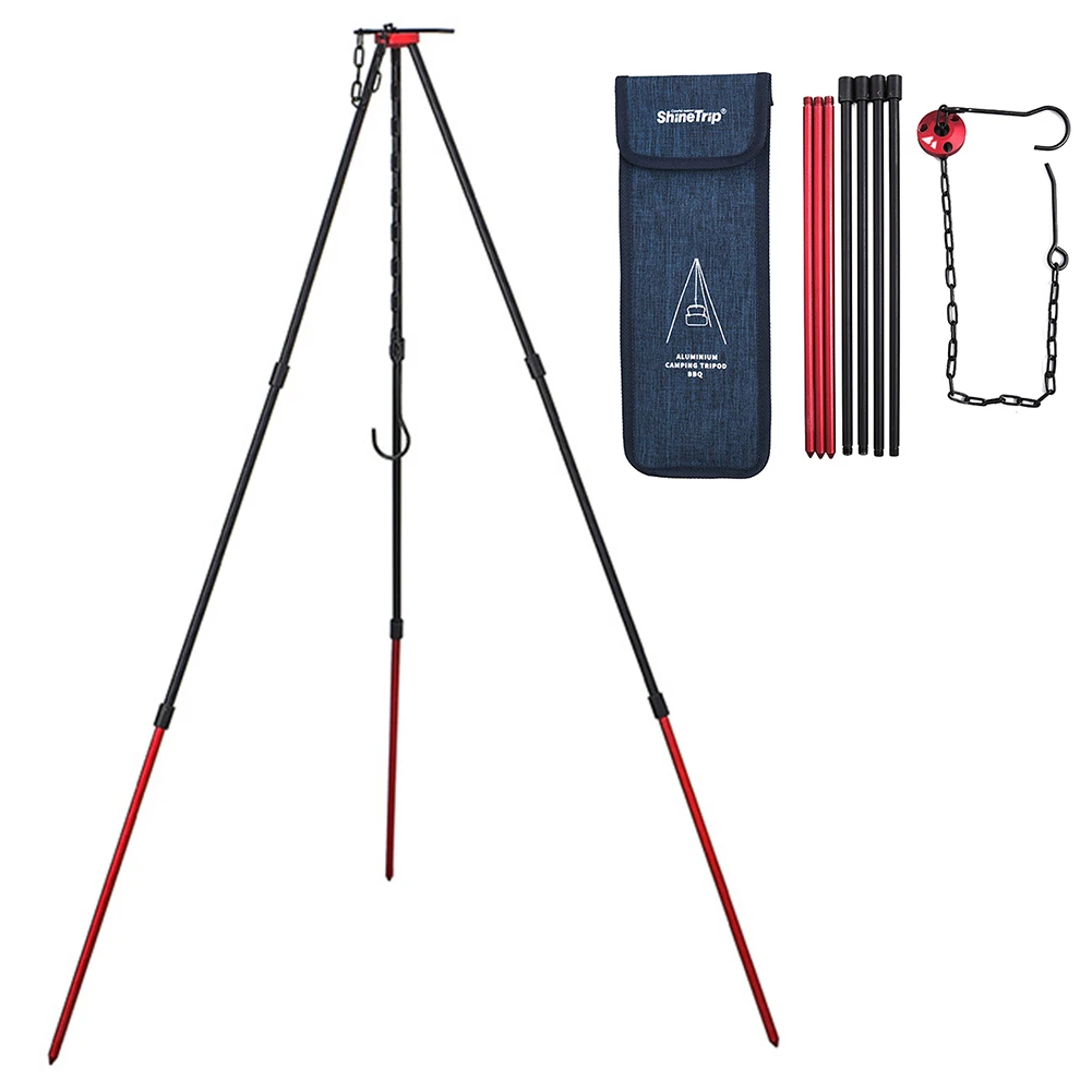 

Lightweight Aluminum Tripod Adjustable Chain Stove 3-leg Holder Perfect for Camping Survival, Red blue