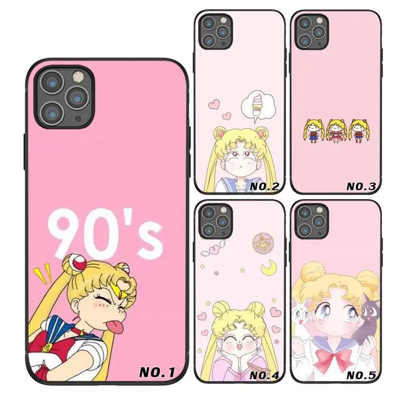 

2019 New Cute Pink Sailor Moon Printed Mobile Phone Case for iPhone 11 11Pro 11Pro Max Case, Black