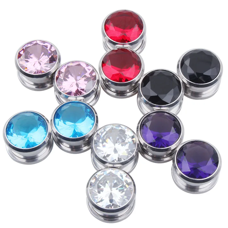 

10Pairs/Set Crystal Zircon Flesh Tunnel Plug Screw Zirconia Ear Piercing Gauge Stretching Expander Jewelry Earring Earlets