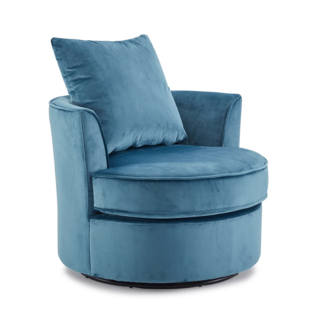 

Contemporary Velvet Round Swivel Barrel Accent Chairs With Movable Pillow Backrest, Optional