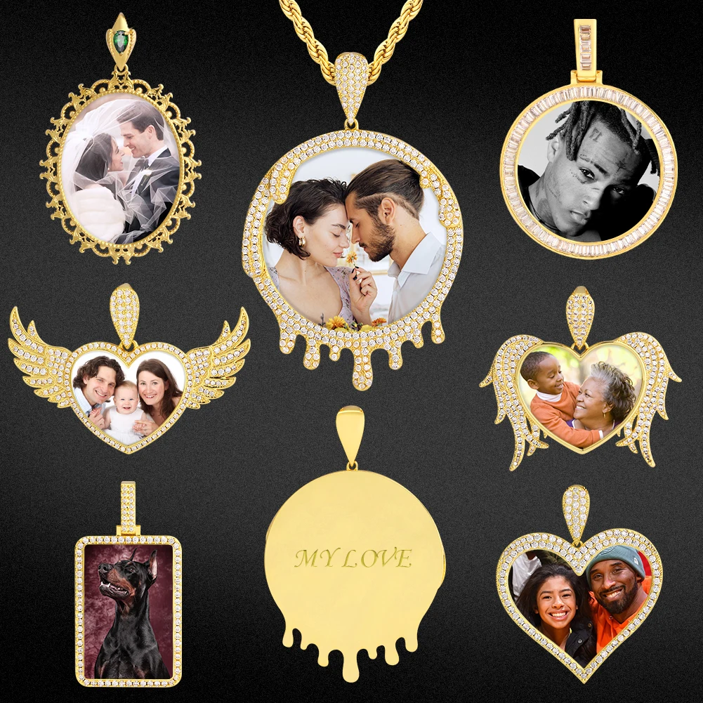 

KRKC Custom Diamond Heart Memory Medallion Picture Pendant Necklace Jewelry diy Locket Frame Photo Pendant with Picture