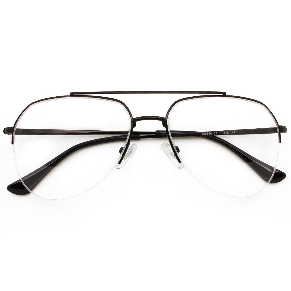 

Vintage Big Size Double Bridge Pilot Eyeglasses Ready Stock Half-Rimless Metal Spectacle