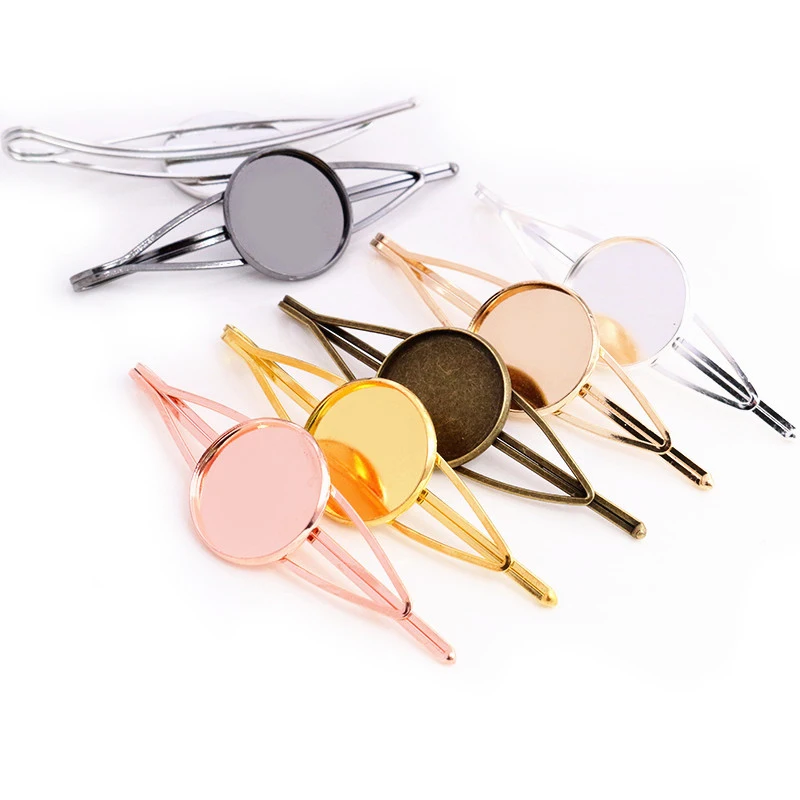 

5pcs/lot Multi-colors 20mm Copper Material Hairpin Hair Pins Clips Hairpins Blank Base Setting Cabochon Cameo Bezel Findings