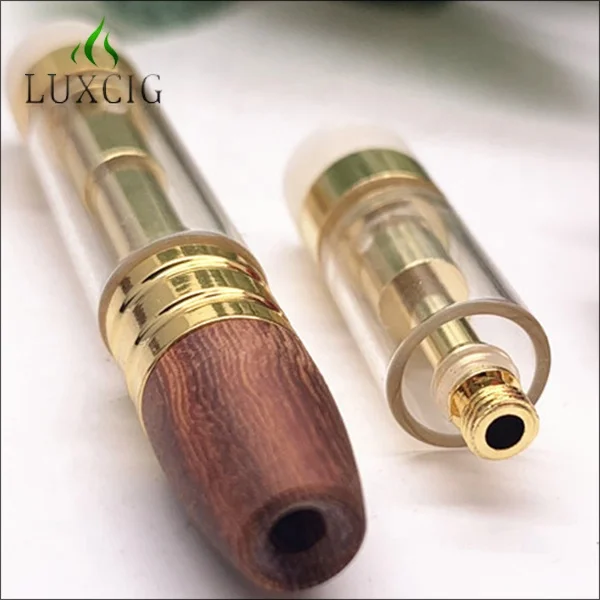 
New Look glass cbd oil vape atomizer wood tip gold color cbd vape cartridge with wooden tip mandera cbd cartucho 