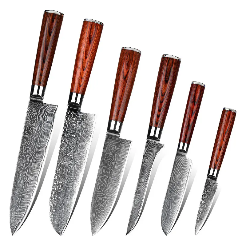 

Damascus Pattern Pakkawood Handle VG10 Damascus Steel Knife Set Kitchen With Europe Style, Customized color