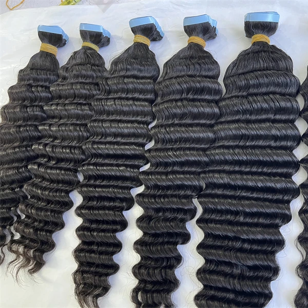 

Tape In Hair Extensions Remy virgin hair vendor De Cabello wholesale Tape Hair Extension deep wave Skin Weft