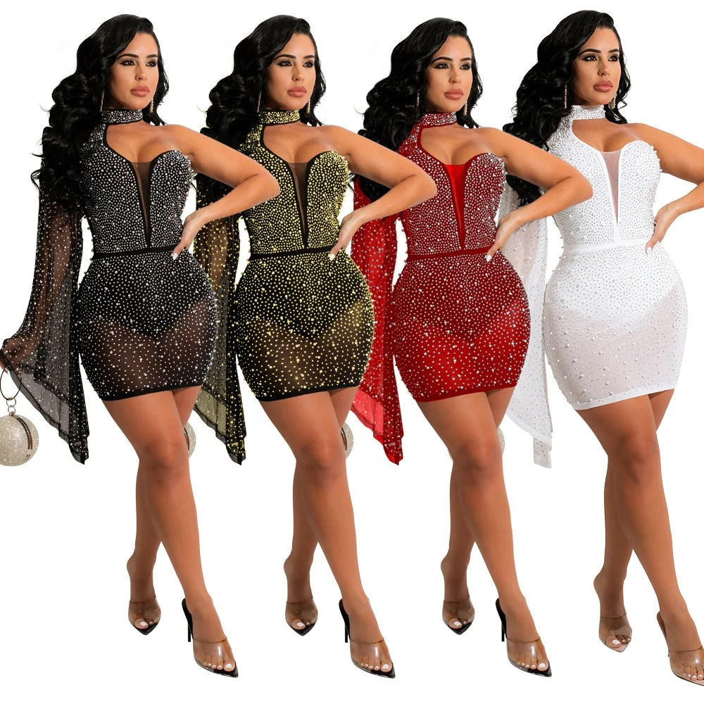 

2021 Strapless Prom Dress Fashion Ladies Dresses Nightclub Women Elegant Sequin Bodycon Party Night Club Sexy Dress