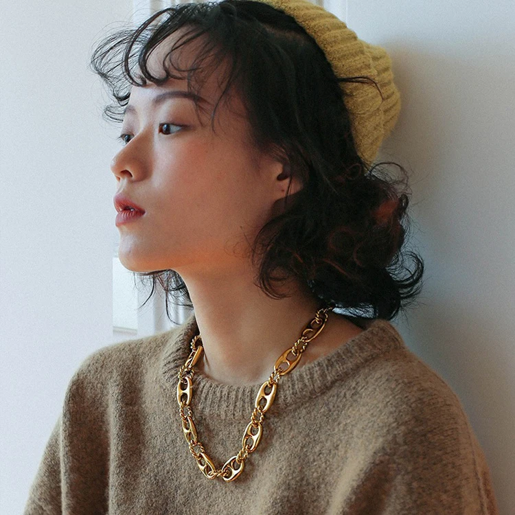 

Wholesale Cheap Simple Gold Plated Necklace Women Chain Necklace Choker Pig Nose Necklace, Picture