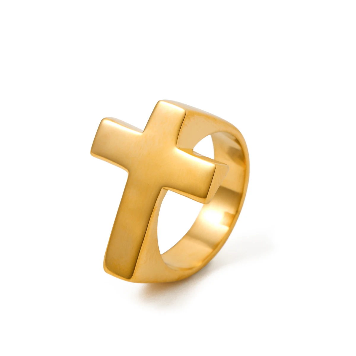 

J&D Minimalist Gold Plated Stainless Steel Rings Jewelry Women Christianity Cross Finger Rings