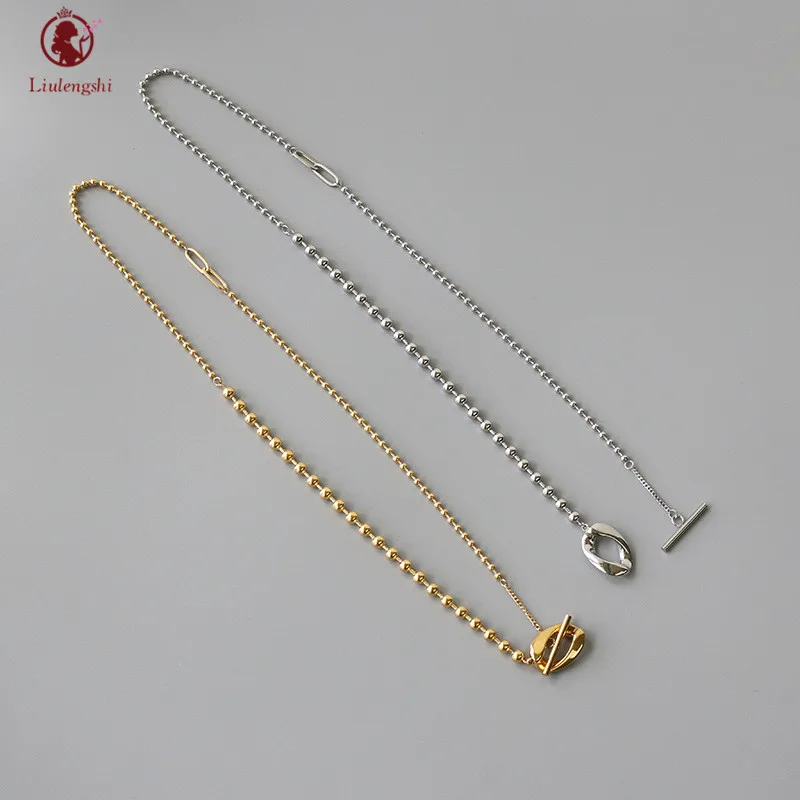

Stylish Titanium Steel Beaded Splicing Chain Necklace Thick Stainless Steel Irregular Ring OT Toggle Clasp Pendant Necklace