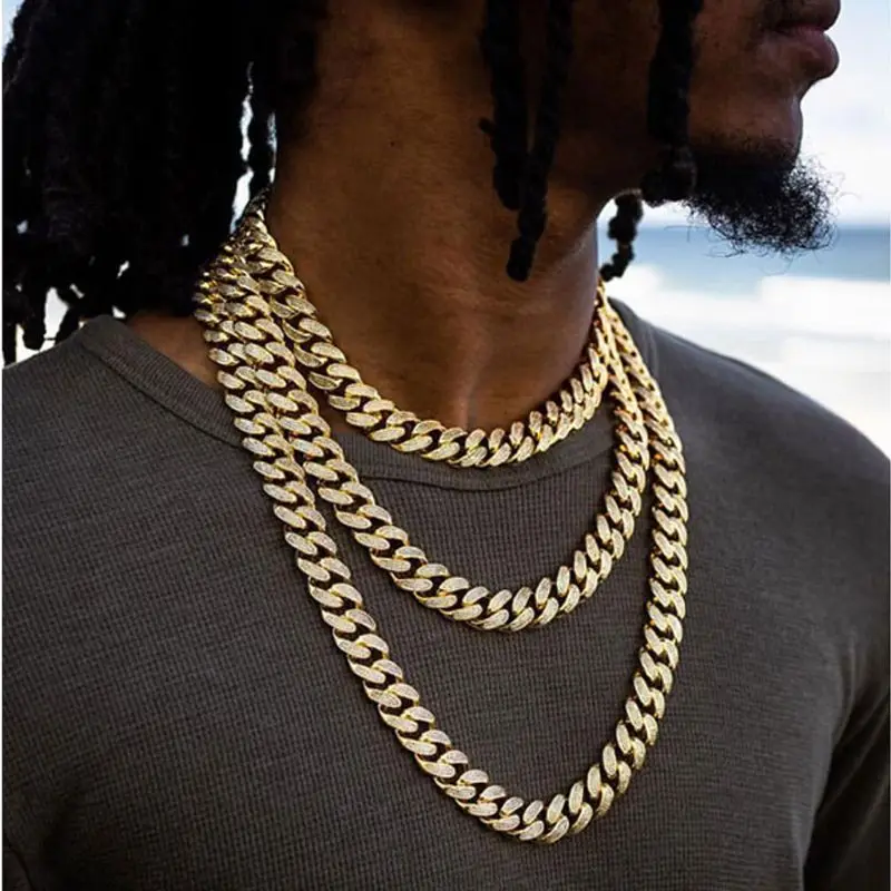 

Bling Ice Out Full CZ Stones Silver Cuban Link Chain Hip Hop Jewelry Necklaces for Man Women, Can customize any color