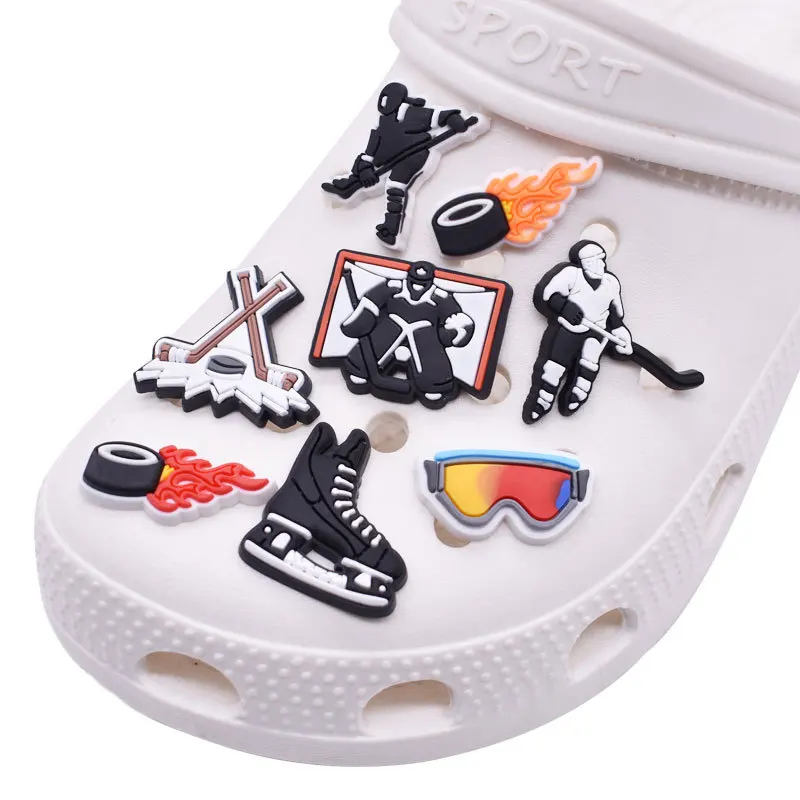 

Wholesale Shoe decoration PVC Shoe Charms Custom Designer Sport ice hockey Sandal Charms sports shoe charms