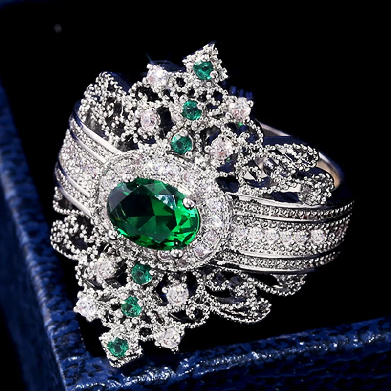 

CAOSHI 2020 Ebay Amazon Hot Sale Rings Silver Plated Vintage Emerald Green Color Zircon Rings with High Quality