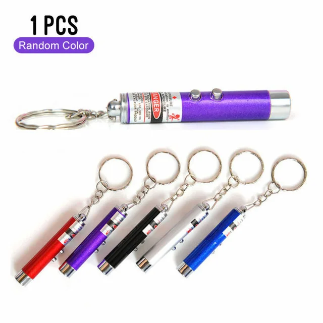 Keychain Red Laser Pointer Pen 650nm With White LED Torch Fun Pet Cat Dog Toy 
