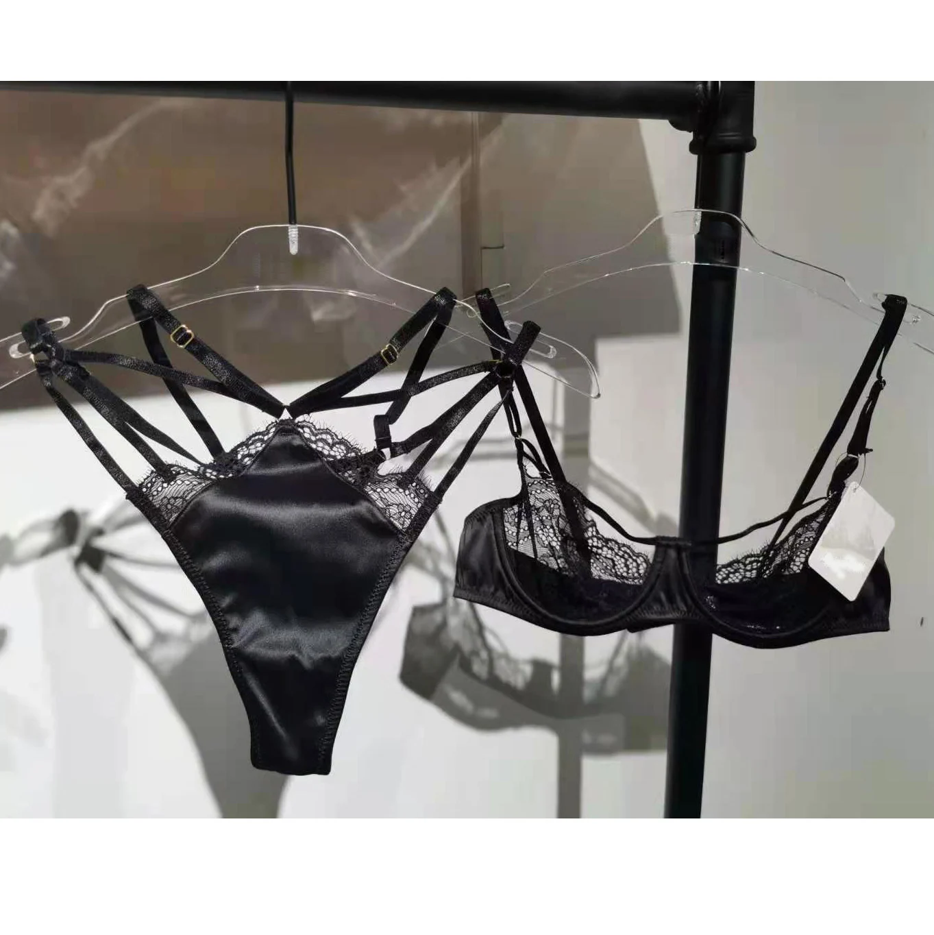 

Bikini lace perspective bra women's sexy underwear set for lady