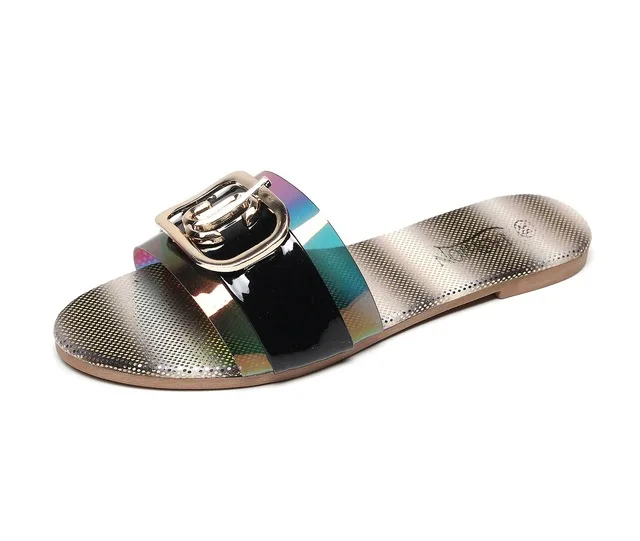 

Diamond Summer Fashion Plus Size Sandals Women Cold Shoe Square Buckle Shape Gocci Slippers, As pictures