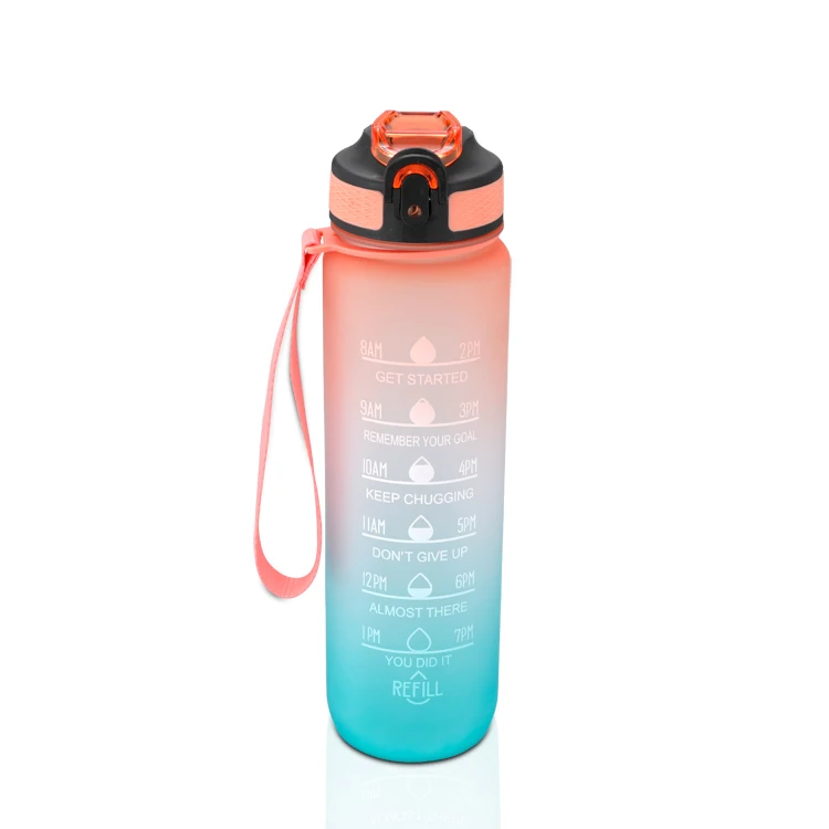 

Gradient color orange blue BPA free 32OZ outdoor sports kettle drinking plastic tumbler drinking water with straw