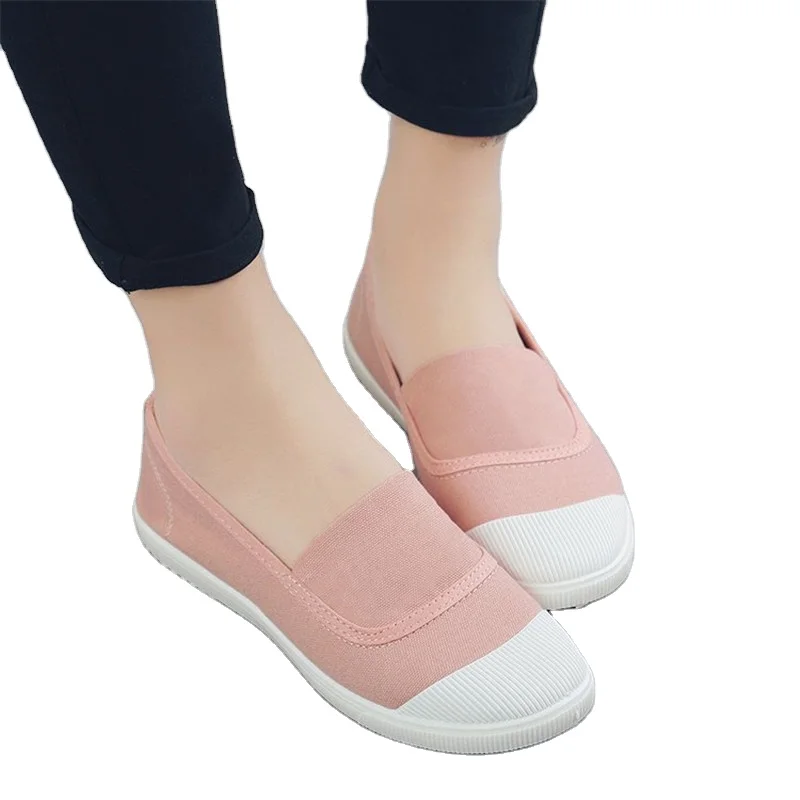 

Women's Summer Soft-soled White Casual Pure Color Girls Students Pumps Canvas Shoes For Women, As the picture display