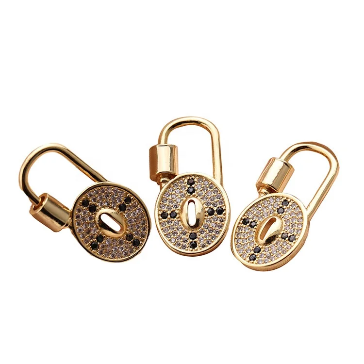 

Fashion CZ Micro Pave O Shaped with Cross Lock Screw Clasp Carabiner Gold Plated corss Pendant for Necklace Jewelry Making