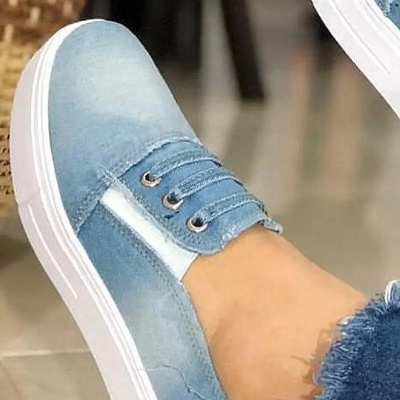 Details about   Women's Canvas Flat Slip On Loafer Ballerina Blue Shoes One Line Side Lace 