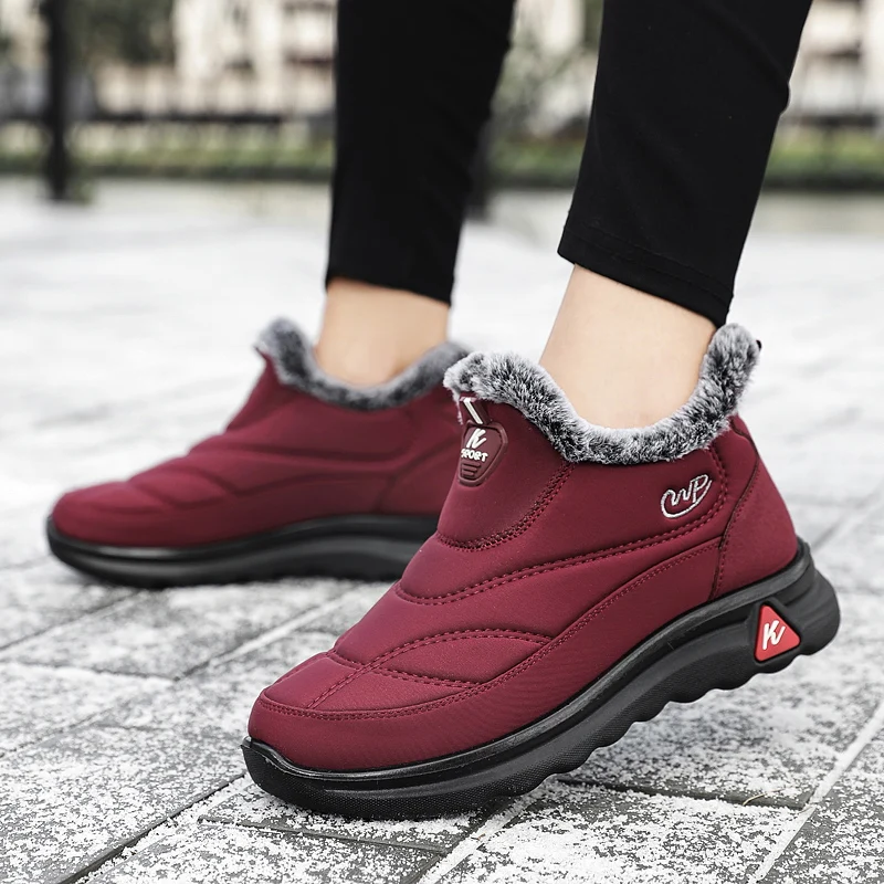 

GM-105 Slip On Athletic Waterproof Warm Ladies Shoes 2021 Woman Winter Fashion Sneakers Shoes Boots, Red