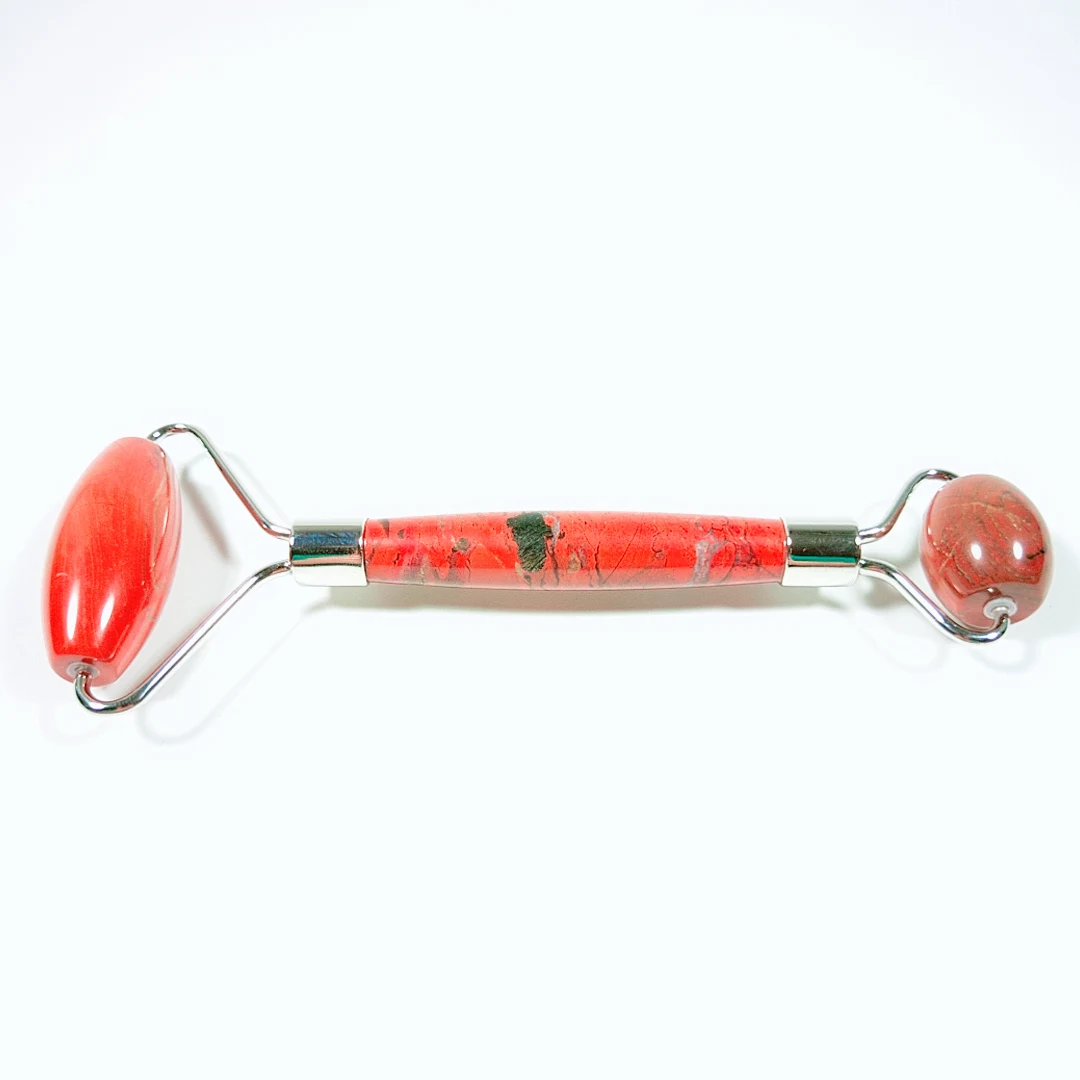 

Natural Red jasper Facial Jade Stone Roller Beauty Massage Tool Face Massager