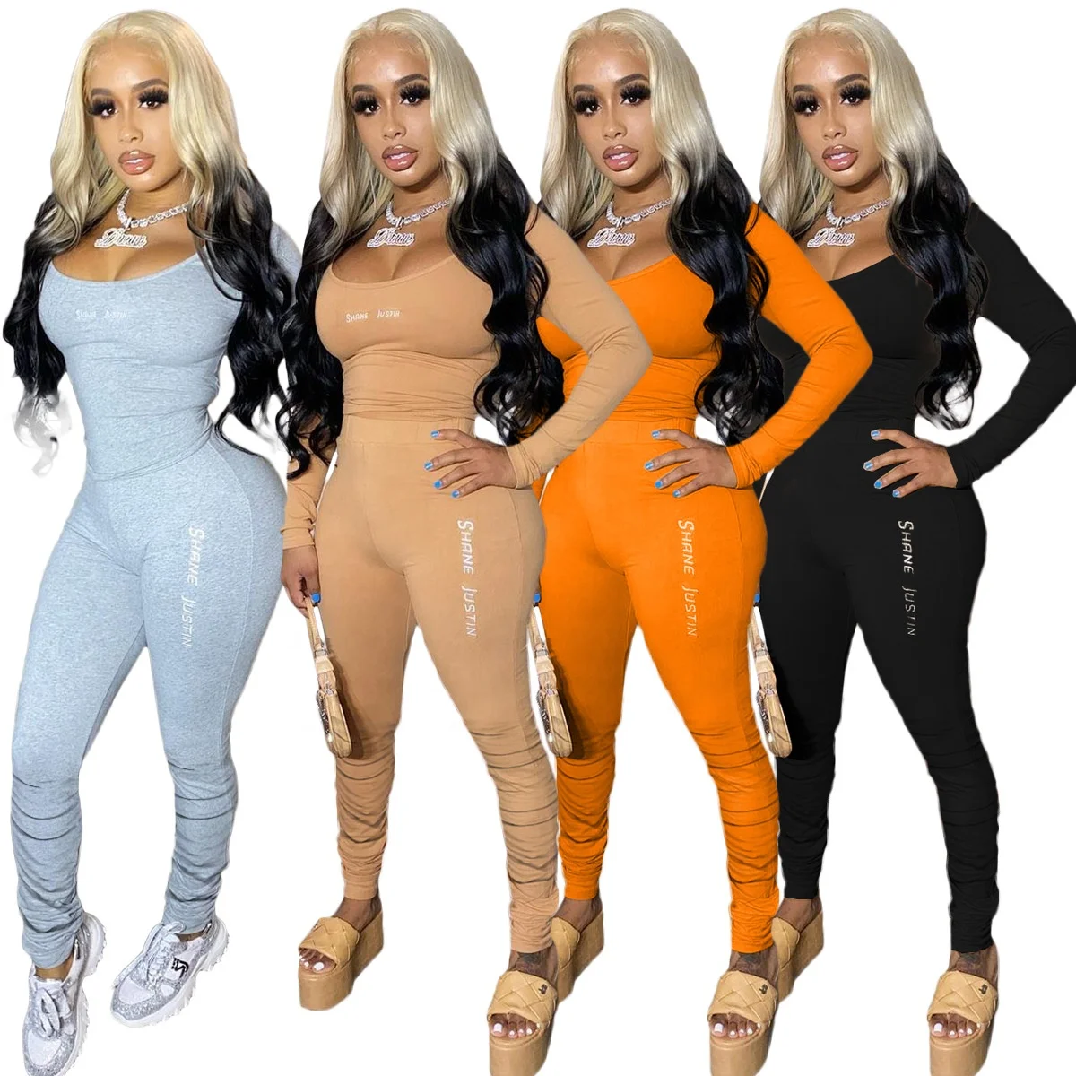 

2021 New Arrived Sexy Rompers 2 Piece Set Women Jumpsuit Fall Clothes Women Casual Dresses Women Stacked Pants Outfits