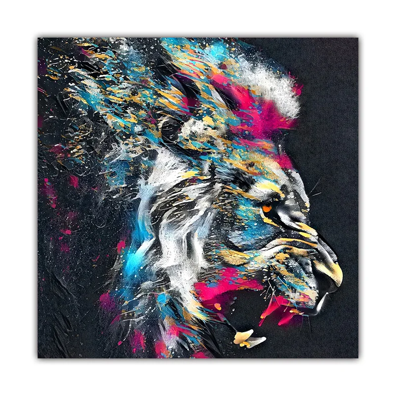 Lion Animal Watercolor Canvas Print Wall Art 60x60cm Personalized Personality Living Room Bedroom Home Office Wall Decor