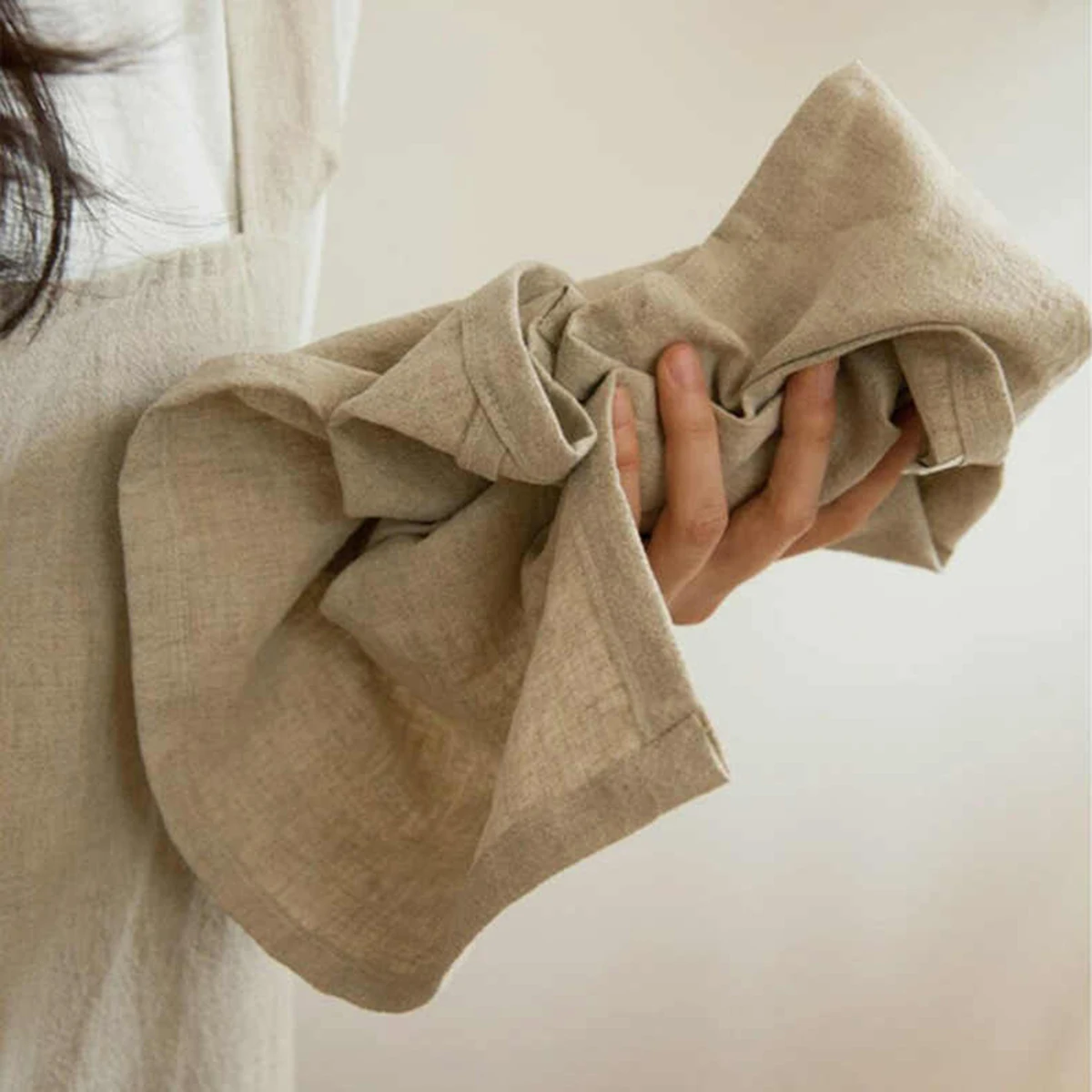 Custom Cotton Linen Kitchen Napkin With Rolled Hem Reusable Beige Tea Towel Linen Fabric Dining Table Dish Western Cloth Napkin