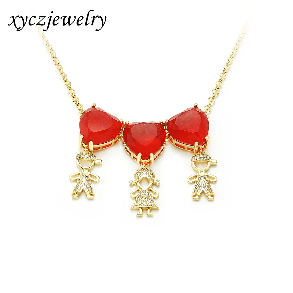 

Fashion Brass Red Heart Pendant 18k Gold Plated White Zircon Boys And Girls Necklace, White + red