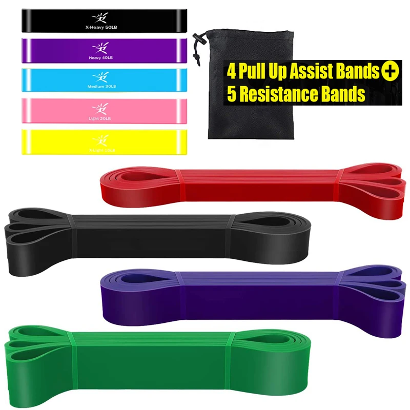 

41" Fitness Pull Up with 5 Loop Resistance Bands 208cm Powerlifting Strength Training Band Hanging Yoga Workout Rubber