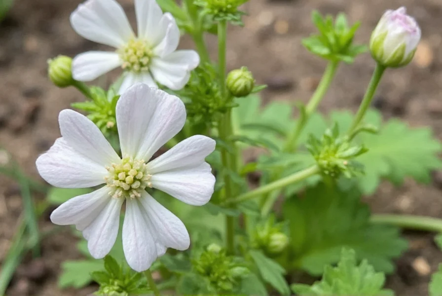 Close-up of white coriander flowers showing their delicate umbel structure