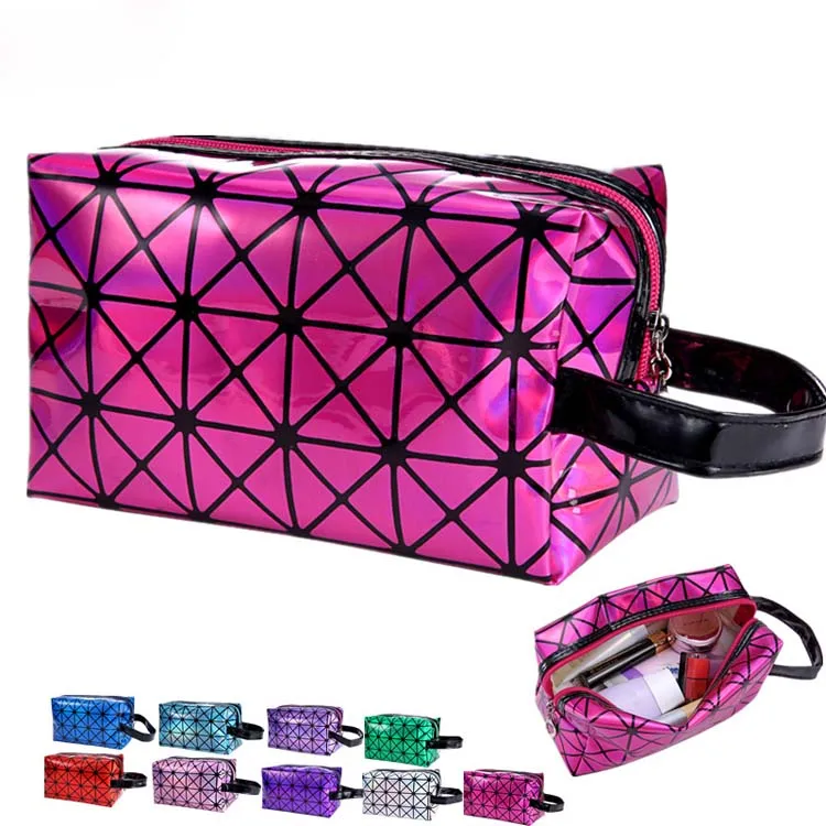 

Personalized Custom Diamond Pattern Cosmetic Bag Low Moq Open Pu Shine Leather Custom Cosmetic Bag Low Moq