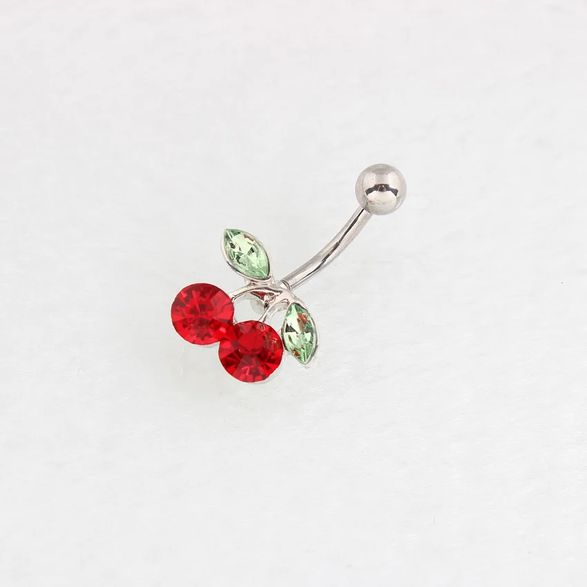 

Fashion Medical Sexy CZ Wholesale Surgical Steel Crystal Jewelry Body Cherry Belly Rings Button Ring Navel Piercing