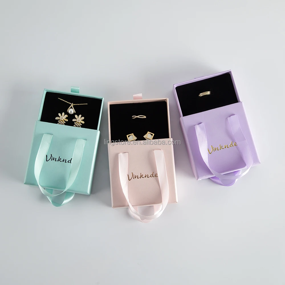 

Colorful Fancy Cardboard Drawer Sliding Eco Friendly Box Pendant Earring Bracelet Ring Custom Gift Paper Packaging Jewelry Box