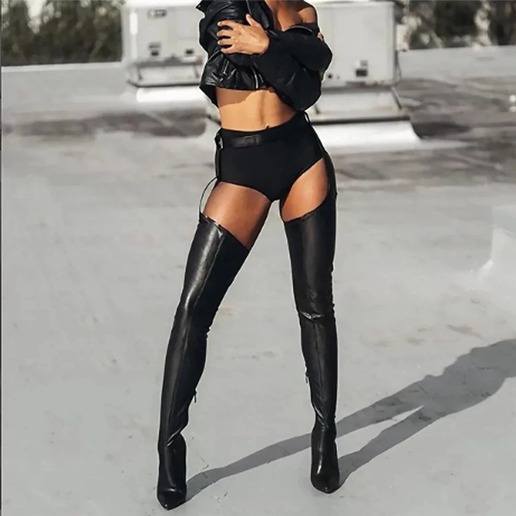 

2022 New Women's PU Over The Knee Boots Type Over The Knee Women's Shoes Pointed 8 cm Sexy Night High Heel Boots
