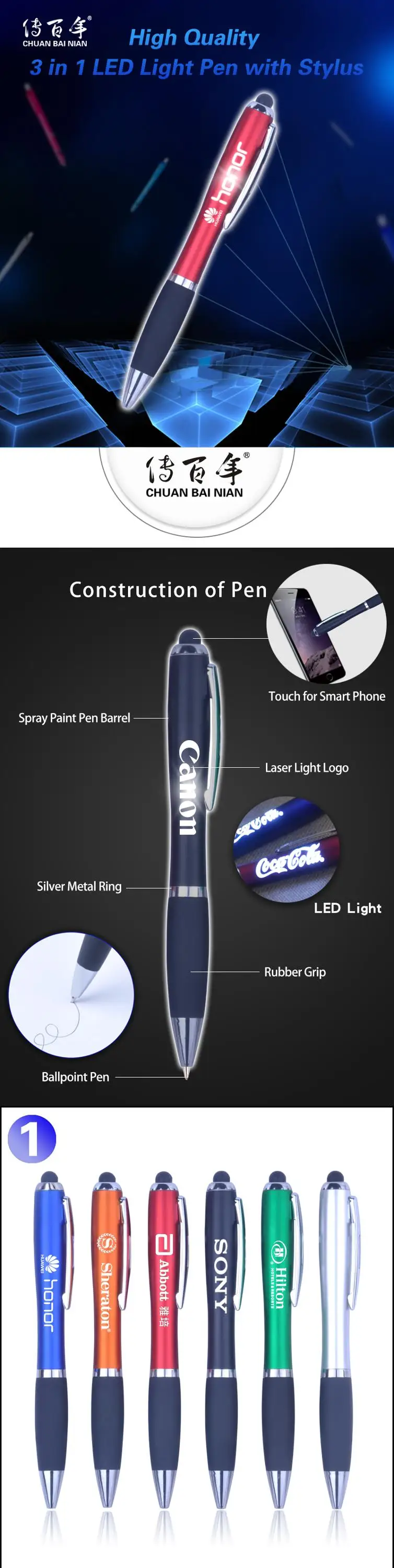 Super Quality Multifunction Led Light Up Stylus Tip Pen For Smart Phone