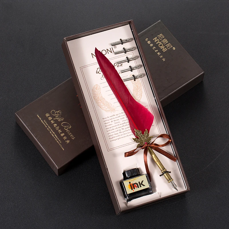 
Calligraphy quill ink dip set writing antique vintage feather pen and ink set 