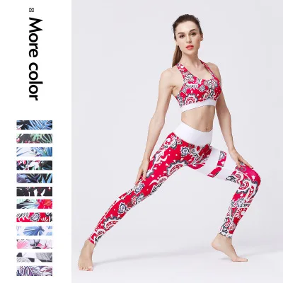 

OEM Sets Fashion Sports Printed Yoga Pants High Impact Sports Bra And Panty Sets