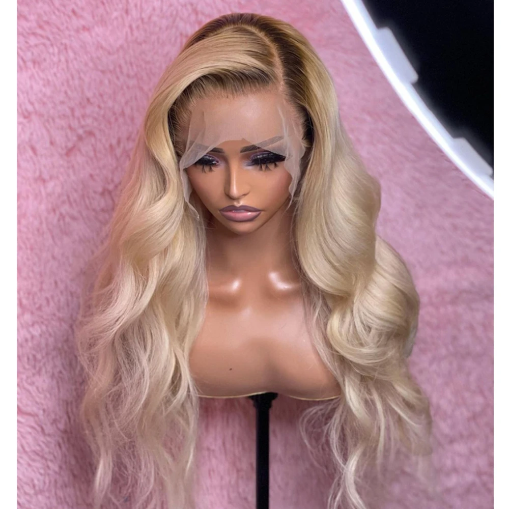 

Raw Virgin Cuticle Aligned Ombre Blonde Body Wave Transparent Lace Frontal Wig T4/613 Human Hair Lace Front Wig