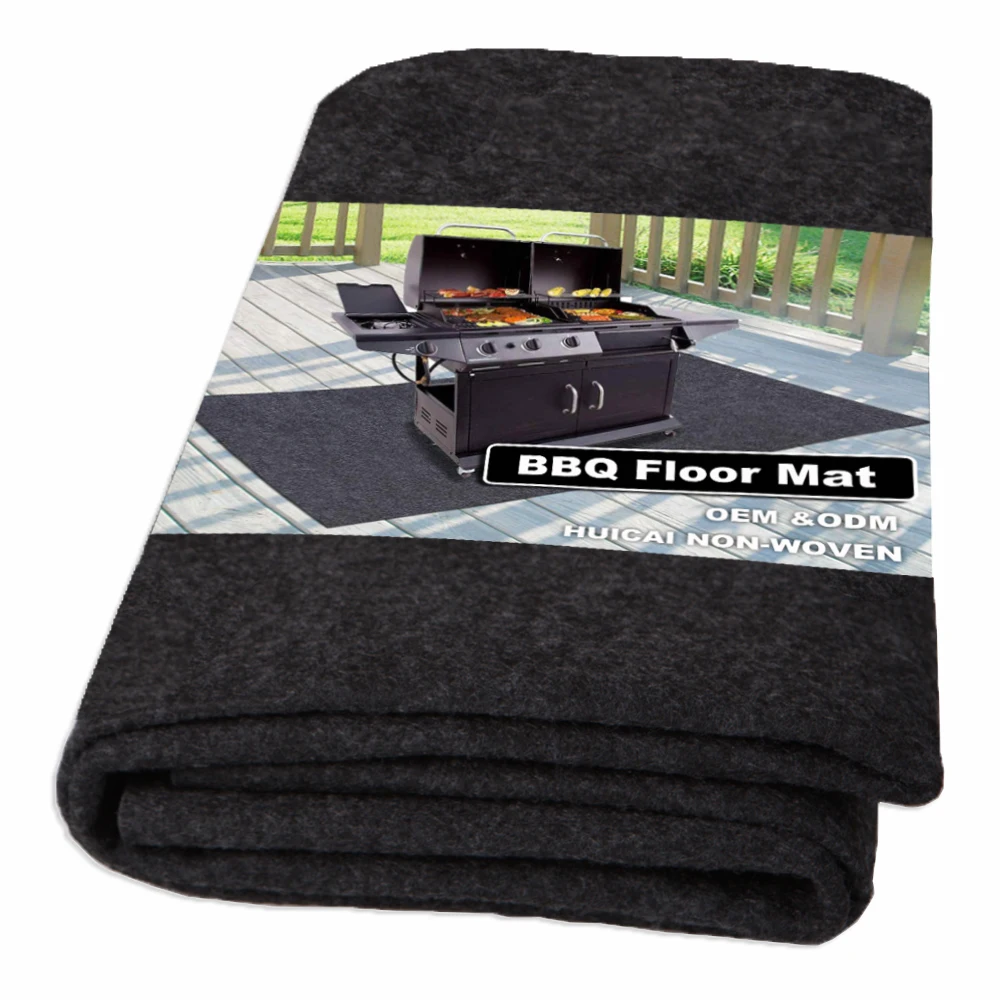 

100% polyester non woven PVC floor BBQ grill fireplace carpet mats, Gray and black