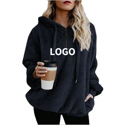 

2021 winter long sleeve zipper hoodie solid color women's sweatshirt fleece jacket