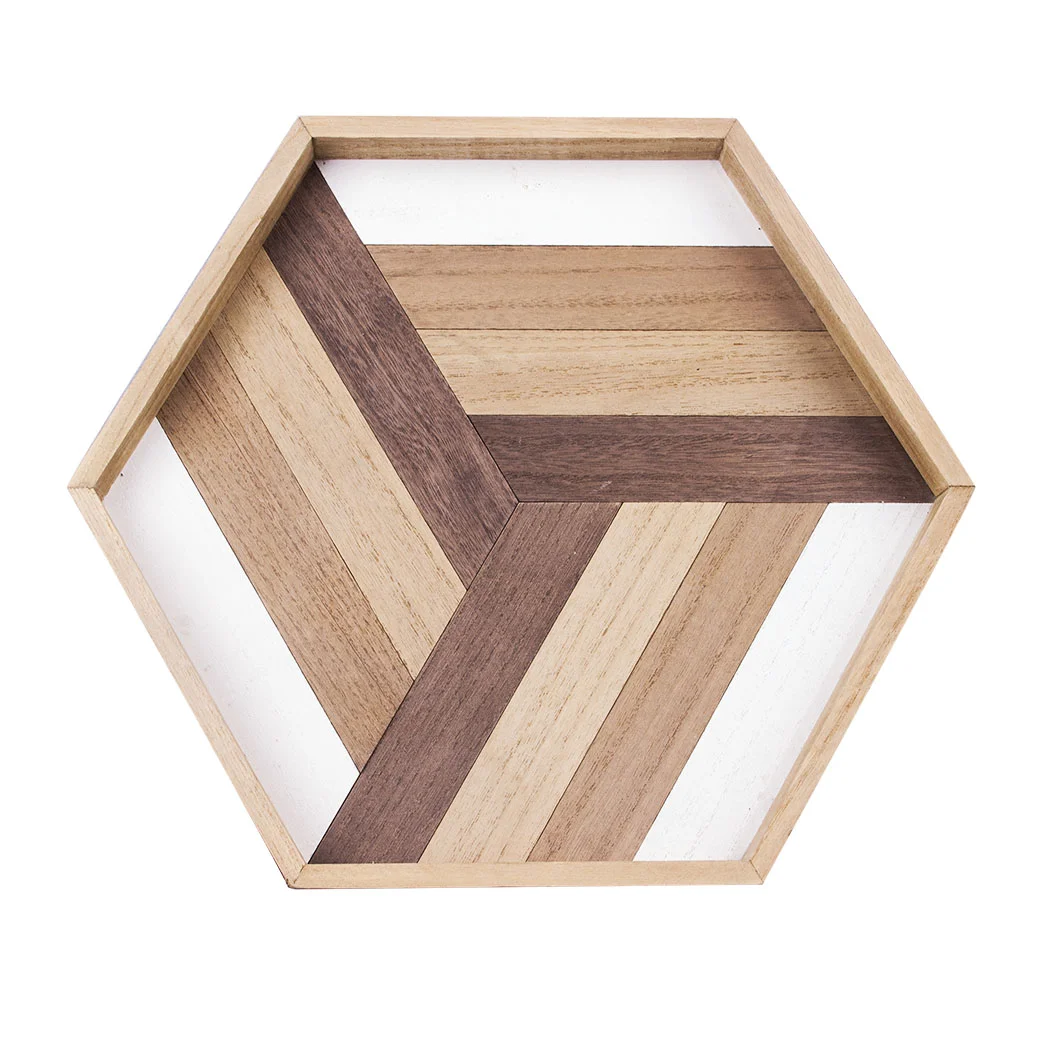 

New Design Natural Wood Platter Decorative Hexagonal Serving Tray with Colorful Painting for Breakfast