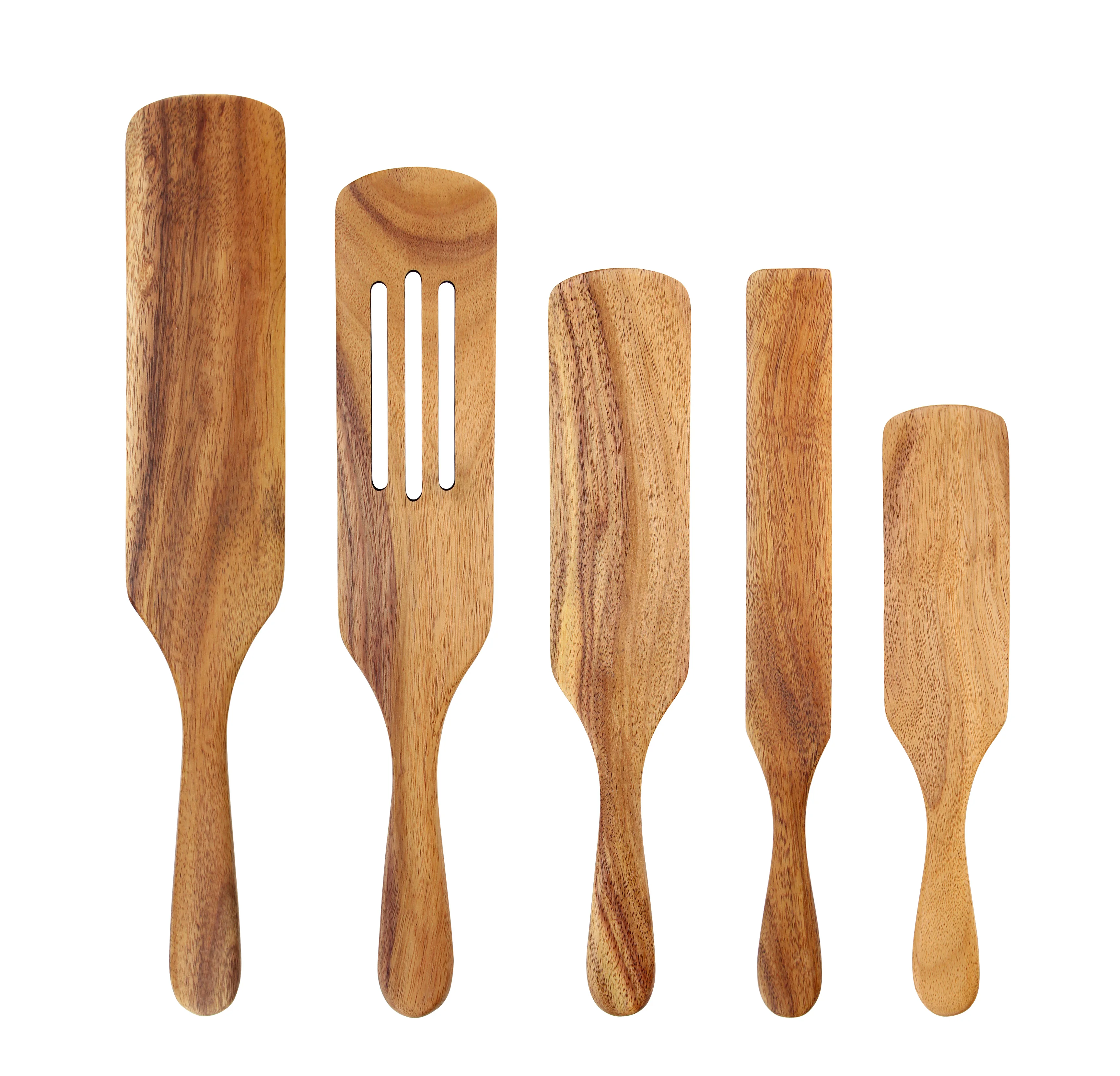 

Factory Directly Customized Handmade Kitchen Spatula Tools Set of 5 Pieces Acacia Wood for Non Stick Cookware Wooden Spatula, Natural wood color