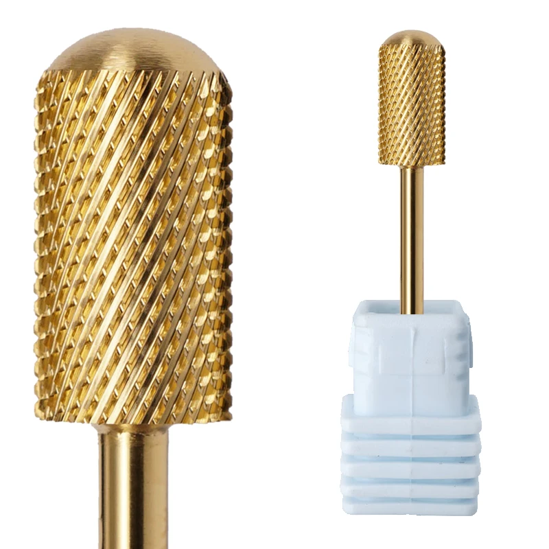 

Wholesale Acrylic Artificial Full Cover Nail Display Tip For Manicure Dental Gold Large Barrel Smooth Top Nail Drill Bit